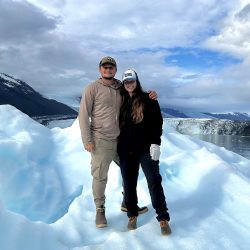 dr palmer and Olivia on iceberg in Alaska